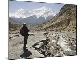 Trekker Enjoys the View on the Annapurna Circuit Trek, Jomsom, Himalayas, Nepal-Don Smith-Mounted Photographic Print