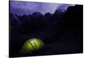 Trekker's tent lit inside at night in the remote and spectacular Fann Mountains, Tajikistan-David Pickford-Stretched Canvas