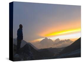 Trekker Watching the Sunset Over Cholatse, 6335M, Sagarmatha National Park, Himalayas-Christian Kober-Stretched Canvas