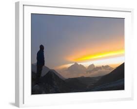 Trekker Watching the Sunset Over Cholatse, 6335M, Sagarmatha National Park, Himalayas-Christian Kober-Framed Photographic Print