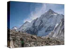 Trekkers and porters on a trail, Khumbu Valley, Nepal.-Lee Klopfer-Stretched Canvas