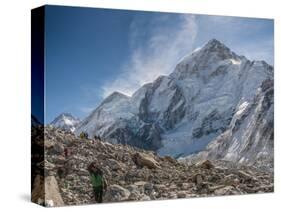 Trekkers and porters on a trail, Khumbu Valley, Nepal.-Lee Klopfer-Stretched Canvas
