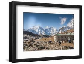 Trekkers and yaks in Lobuche on a trail to Mt. Everest.-Lee Klopfer-Framed Photographic Print