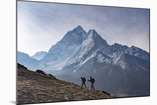 Trekkers Climb a Small Peak Above Dingboche in the Everest Region in Time to See the Sunrise-Alex Treadway-Mounted Photographic Print