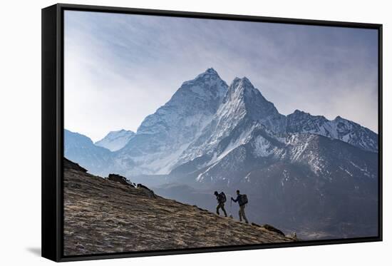 Trekkers Climb a Small Peak Above Dingboche in the Everest Region in Time to See the Sunrise-Alex Treadway-Framed Stretched Canvas