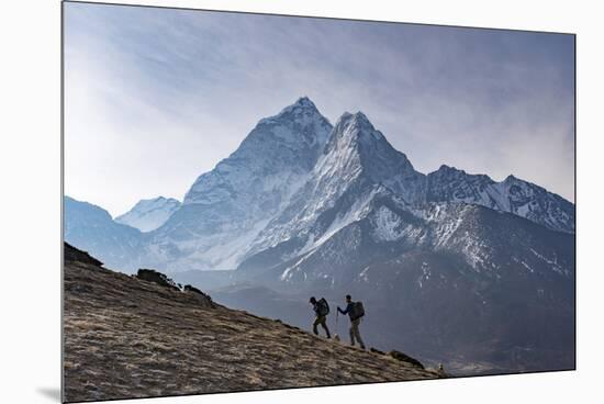 Trekkers Climb a Small Peak Above Dingboche in the Everest Region in Time to See the Sunrise-Alex Treadway-Mounted Premium Photographic Print