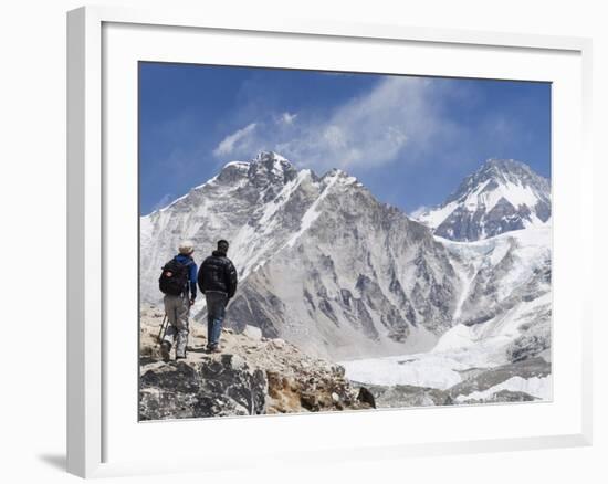 Trekkers Looking at the Western Cwm Glacier, Sagarmatha National Park, Himalayas-Christian Kober-Framed Photographic Print