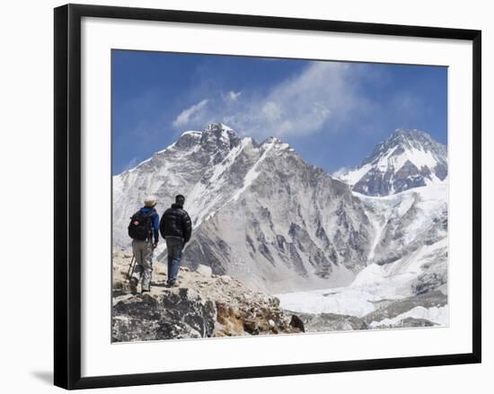 Trekkers Looking at the Western Cwm Glacier, Sagarmatha National Park, Himalayas-Christian Kober-Framed Photographic Print