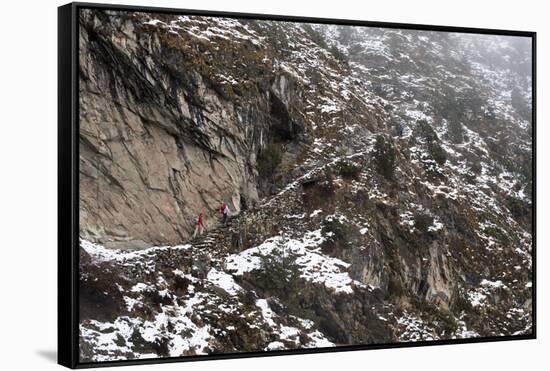 Trekkers Make their Way Along an Alternative Route Via Photse to Everest Base Camp, Himalayas-Alex Treadway-Framed Stretched Canvas