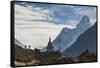 Trekkers Near a Chorten in the Everest Region with the Peak of Ama Dablam in the Distance-Alex Treadway-Framed Stretched Canvas