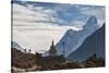 Trekkers Near a Chorten in the Everest Region with the Peak of Ama Dablam in the Distance-Alex Treadway-Stretched Canvas