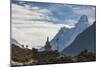 Trekkers Near a Chorten in the Everest Region with the Peak of Ama Dablam in the Distance-Alex Treadway-Mounted Photographic Print