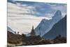 Trekkers Near a Chorten in the Everest Region with the Peak of Ama Dablam in the Distance-Alex Treadway-Mounted Photographic Print