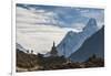 Trekkers Near a Chorten in the Everest Region with the Peak of Ama Dablam in the Distance-Alex Treadway-Framed Photographic Print