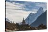 Trekkers Near a Chorten in the Everest Region with the Peak of Ama Dablam in the Distance-Alex Treadway-Stretched Canvas