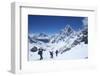 Trekkers Walking over Cho La Pass with Ama Dablam on Left and Arakam Tse on Right-Peter Barritt-Framed Photographic Print