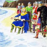 King Canute failing to hold back the waves, early 11th century (c1900)-Trelleek-Giclee Print