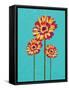 Trendy Colorful Abstract Flowers Triangles Shapes over Blue-Cienpies Design-Framed Stretched Canvas