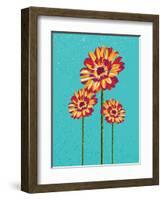 Trendy Colorful Abstract Flowers Triangles Shapes over Blue-Cienpies Design-Framed Art Print