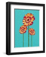 Trendy Colorful Abstract Flowers Triangles Shapes over Blue-Cienpies Design-Framed Art Print