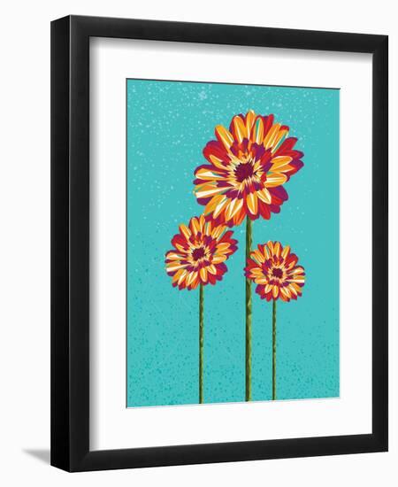 Trendy Colorful Abstract Flowers Triangles Shapes over Blue-Cienpies Design-Framed Art Print