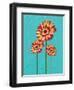 Trendy Colorful Abstract Flowers Triangles Shapes over Blue-Cienpies Design-Framed Art Print