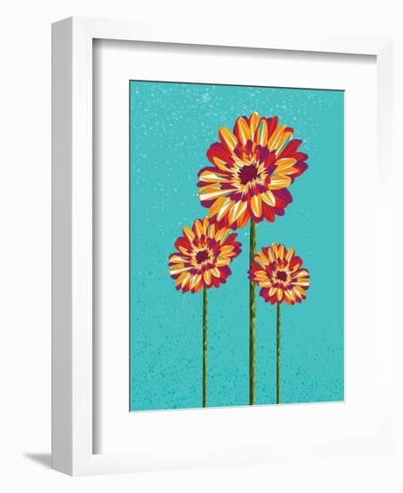 Trendy Colorful Abstract Flowers Triangles Shapes over Blue-Cienpies Design-Framed Art Print