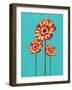 Trendy Colorful Abstract Flowers Triangles Shapes over Blue-Cienpies Design-Framed Art Print