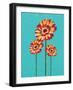 Trendy Colorful Abstract Flowers Triangles Shapes over Blue-Cienpies Design-Framed Art Print