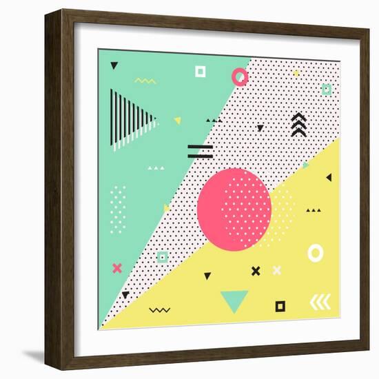 Trendy Geometric Elements Memphis Cards. Retro Style Texture, Pattern and Geometric Elements. Moder-bosotochka-Framed Art Print