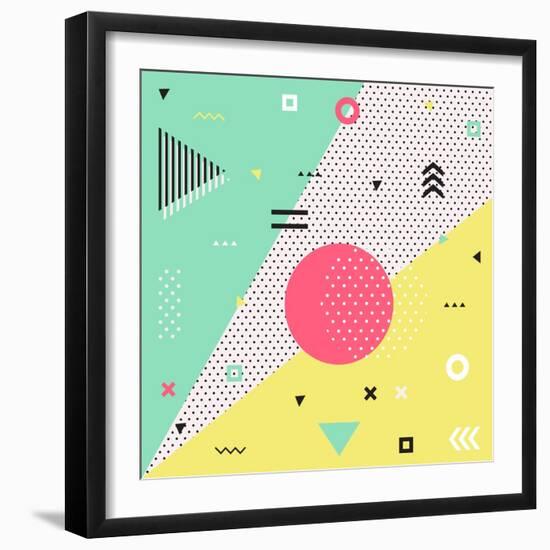 Trendy Geometric Elements Memphis Cards. Retro Style Texture, Pattern and Geometric Elements. Moder-bosotochka-Framed Art Print