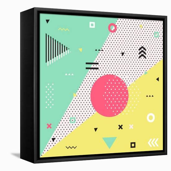 Trendy Geometric Elements Memphis Cards. Retro Style Texture, Pattern and Geometric Elements. Moder-bosotochka-Framed Stretched Canvas
