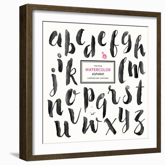 Trendy Hand-Drawn Watercolor Alphabet - Lowercase Letters-shootandwin-Framed Art Print