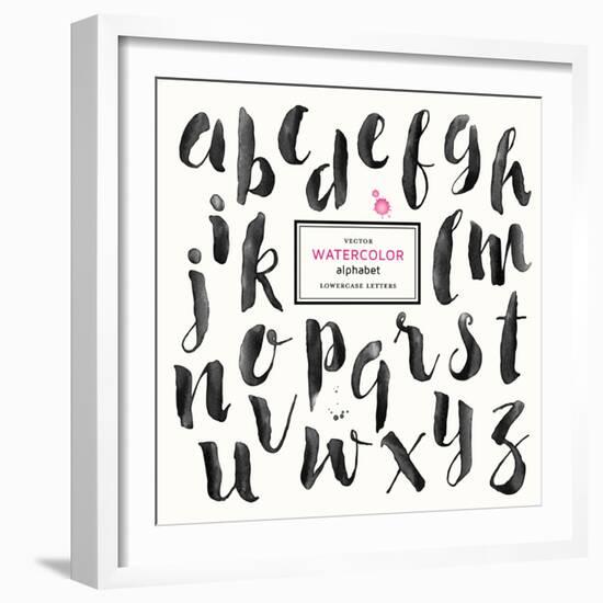 Trendy Hand-Drawn Watercolor Alphabet - Lowercase Letters-shootandwin-Framed Art Print