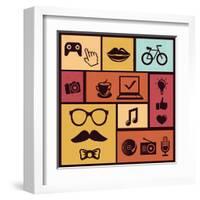 Trendy Hipster Icons-venimo-Framed Art Print