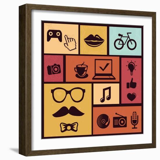 Trendy Hipster Icons-venimo-Framed Art Print