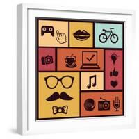 Trendy Hipster Icons-venimo-Framed Art Print