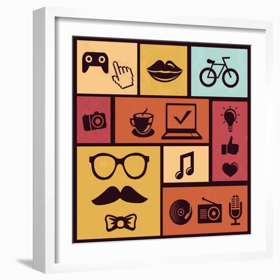 Trendy Hipster Icons-venimo-Framed Art Print