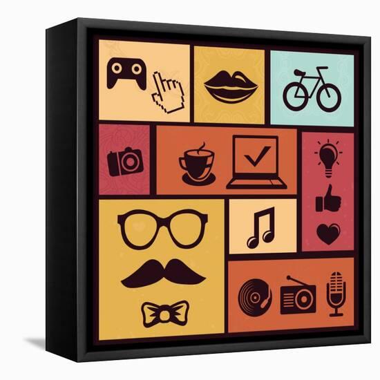 Trendy Hipster Icons-venimo-Framed Stretched Canvas