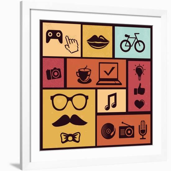 Trendy Hipster Icons-venimo-Framed Art Print