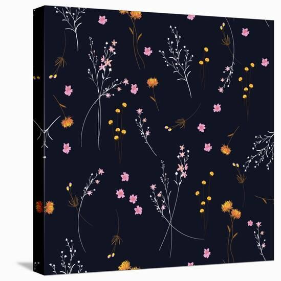 Trendy Wild Blowing Floral Pattern in the Many Kind of Flowers. Modern Wild Botanical Seamless Vect-MSNTY-Stretched Canvas