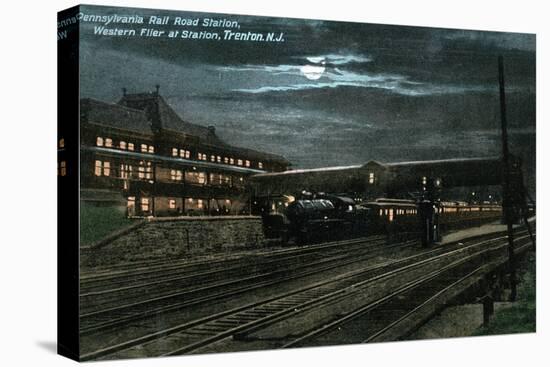 Trenton, New Jersey - Penn Railroad Station, Western Flier at Night-Lantern Press-Stretched Canvas