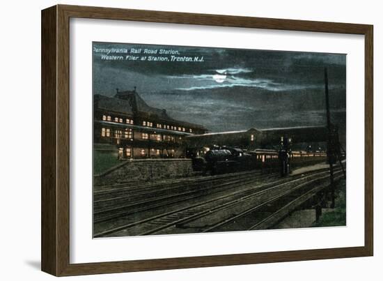 Trenton, New Jersey - Penn Railroad Station, Western Flier at Night-Lantern Press-Framed Art Print