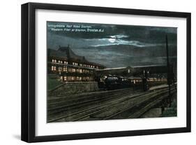 Trenton, New Jersey - Penn Railroad Station, Western Flier at Night-Lantern Press-Framed Art Print