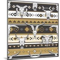 Tribal Seamless Pattern with Skulls of Animals, Hand Drawn Background. Decorative Ethnic Ornament,-Talirina-Mounted Art Print
