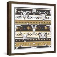 Tribal Seamless Pattern with Skulls of Animals, Hand Drawn Background. Decorative Ethnic Ornament,-Talirina-Framed Art Print