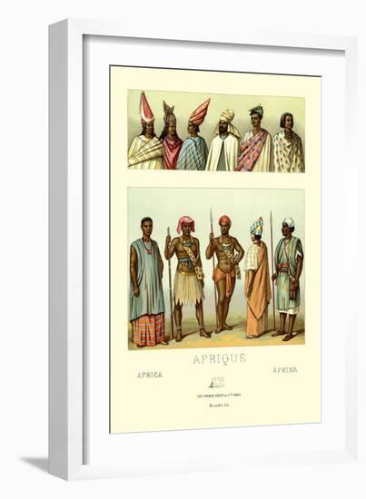 Tribe Members in Headdress and Full Costume-null-Framed Art Print