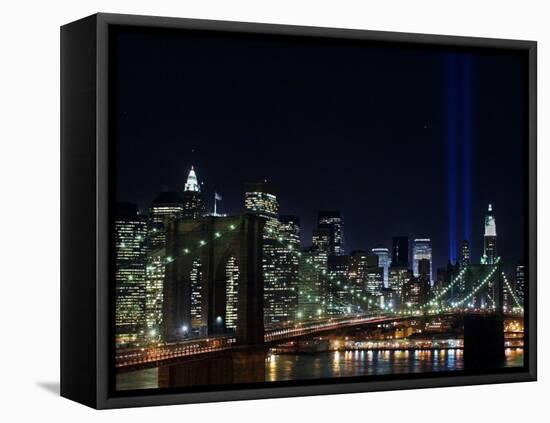 Tribute to Victims of World Trade Center Terrorist Attacks Lights Up the Sky Above Manhattan-null-Framed Stretched Canvas