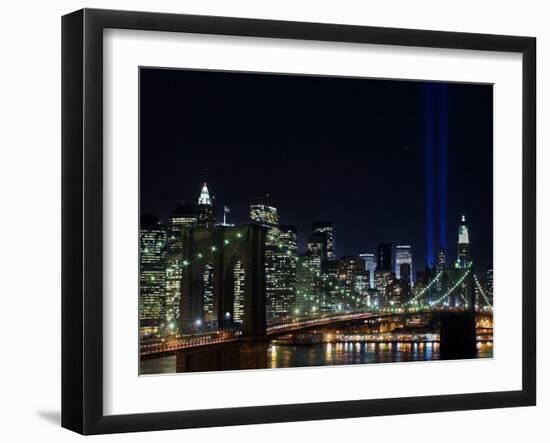 Tribute to Victims of World Trade Center Terrorist Attacks Lights Up the Sky Above Manhattan-null-Framed Photographic Print