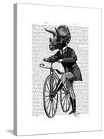 Triceratops Man on Bike Dinosaur-Fab Funky-Stretched Canvas